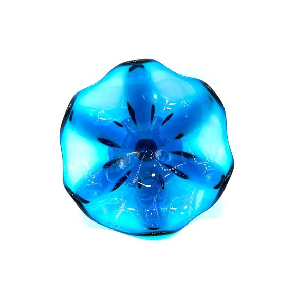 Vintage Bright Blue Compote Dish MCM Viking Art Glass Pedestal Bowl Dish 6 Point - Picture 7 of 10